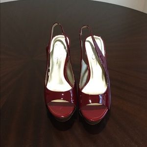 Dark Red peep toe heels.